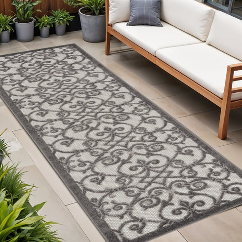 Gray and Charcoal Indoor Outdoor Runner Rug